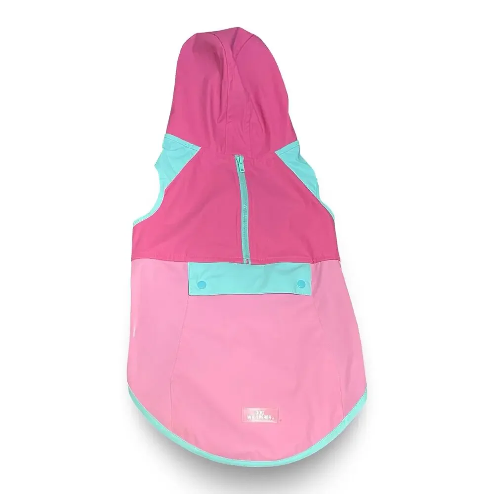Dog Whisperer Pink Aqua Hooded Pup Rain Jacket Coat Size Large Pet Vest Gear
